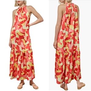 NWT Ming Wang Floral Sleeveless Ruffle Hem Maxi Dress Sz M
